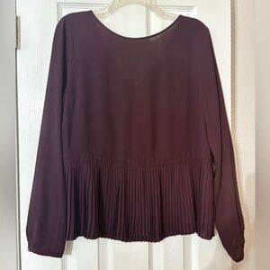 The Limited Deep Burgundy Long Sleeved Pleated Blouse - Size Large